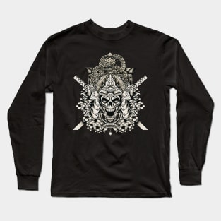 Samurai skull with japanese dragon Long Sleeve T-Shirt